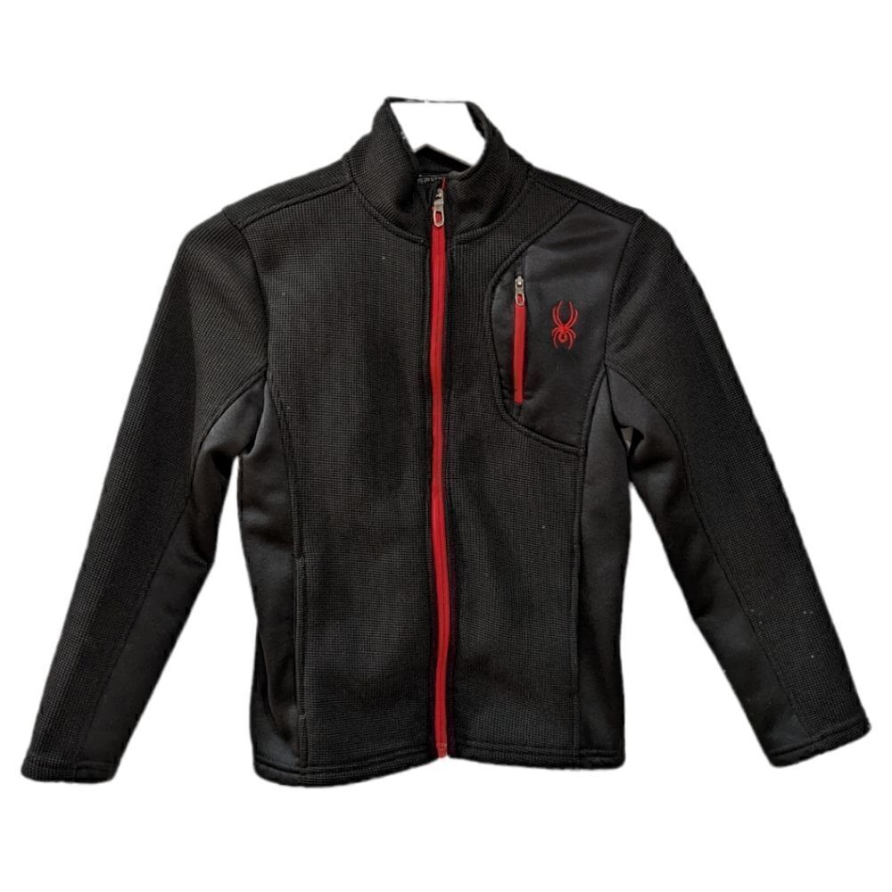 SPYDER Kids Unisex Black & Red Textured Full Zip Jacket Size S 7/8